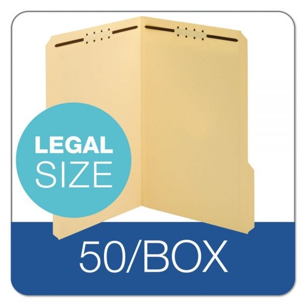 Pendaflex Top Tab Fastener Folder, 0.75" Expansion, 2 Fasteners, Legal Size, Manila Exterior, 50/Box