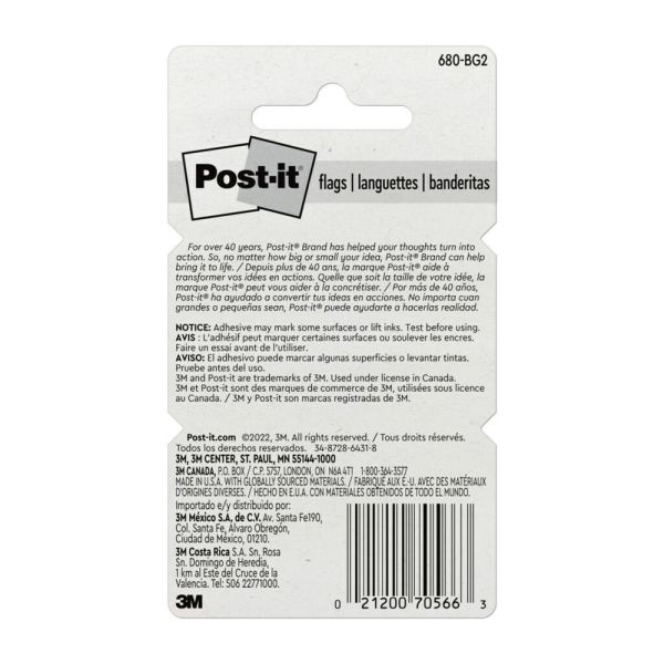 Post-It Flags, 1" X 1 -11/16", Bright Green, 50 Flags Per Pad, Pack Of 2 Pads