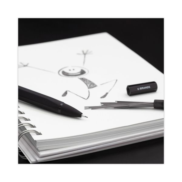 U Brands Cambria Soft Touch Mechanical Pencil, 0.7 Mm, Hb (#2), Black Lead, Black Barrel, 12/Pack