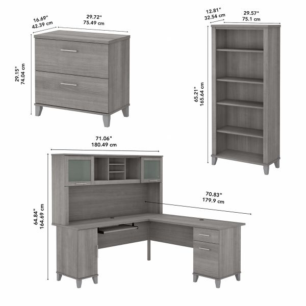 Bush Furniture Somerset 72W L Shaped Desk With Hutch, Lateral File ...