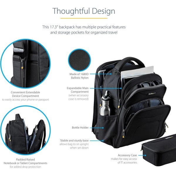 17.3" Laptop Backpack W/ Removable Accessory Case, Professional It Tech Backpack For Work/Travel/Commute, Nylon Computer Bag