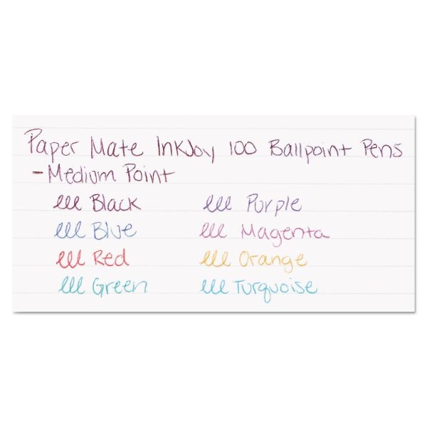 Paper Mate Inkjoy 100 Stick Pens, Medium Point, 1.0 Mm, Translucent Assorted Barrels, Assorted Ink Colors, Pack Of 8 Pens