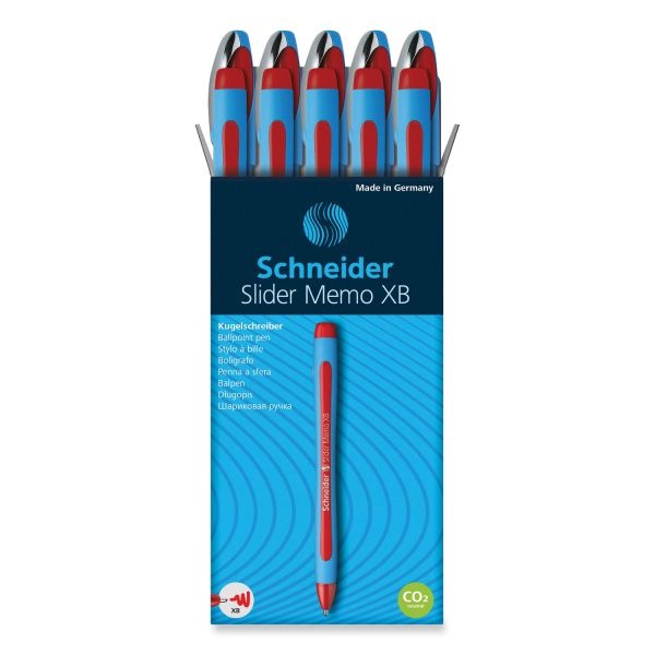 Slider Memo Xb Ballpoint Pen, Stick, Extra-Bold 1.4 Mm, Red Ink, Red/Light Blue Barrel, 10/Box