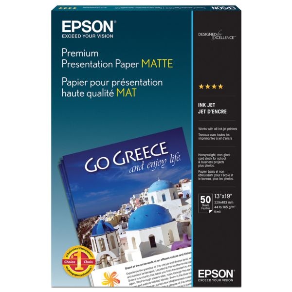 Epson Matte Presentation Paper, 4.9 mil, 13 x 19, Matte Bright White,  100/Pack