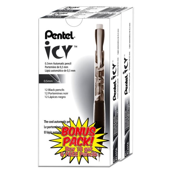 Pentel Icy Multipurpose Automatic Pencils, 0.5 Mm, Transparent Smoke Barrels, Pack Of 24