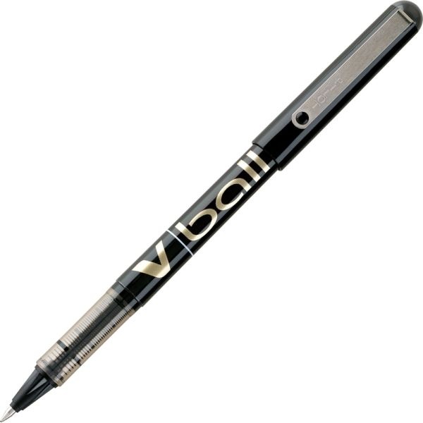 Pilot V-Ball Liquid Ink Rollerball Pens, Fine Point, 0.7 Mm, Black Barrel, Black Ink, Pack Of 12 Pens