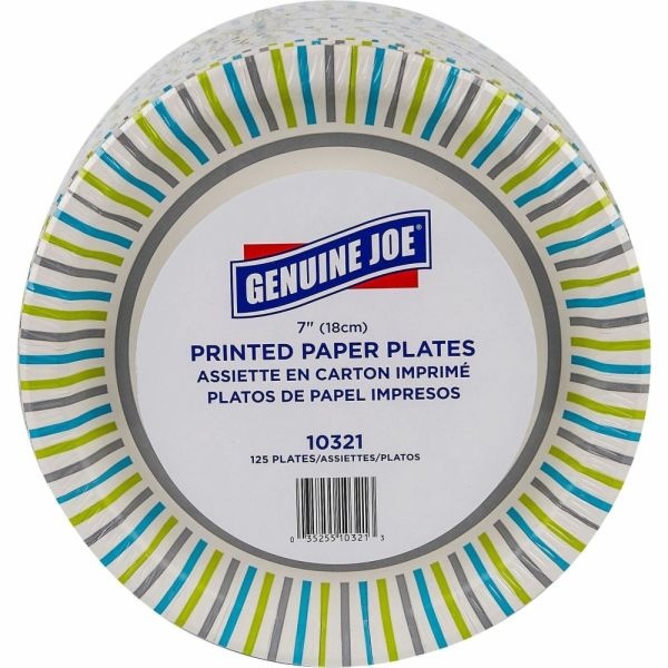 Genuine Joe 7" Printed Paper Plates - Disposable - Assorted - 125 / Pack