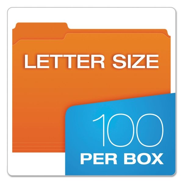 Pendaflex Double-Ply Reinforced Top Tab Colored File Folders, 1/3-Cut Tabs: Assorted, Letter Size, 0.75" Expansion, Orange, 100/Box