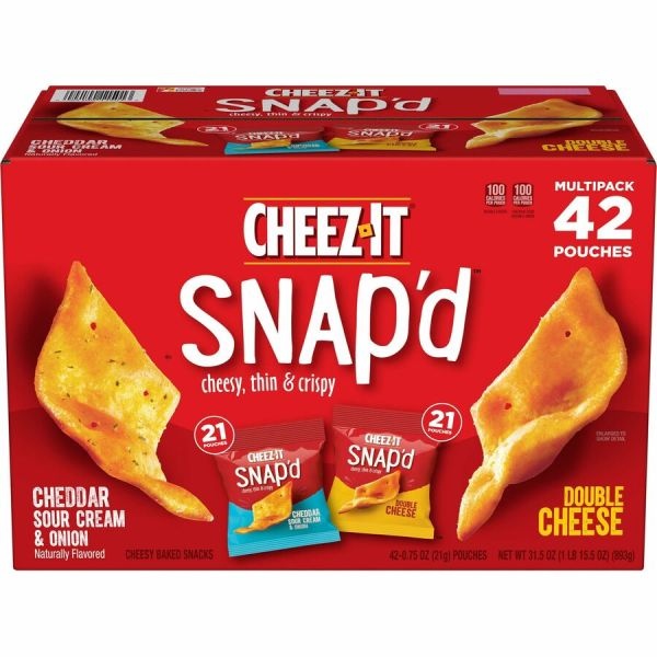 Cheez-It Snap'd Crackers Variety Pack, Cheddar Sour Cream And Onion; Double Cheese, 0.75 Oz Bag, 42/Carton