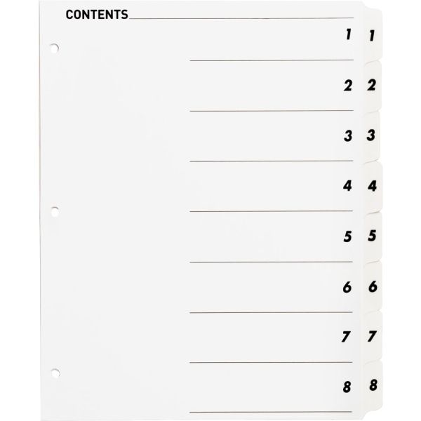 Sparco Quick Index Dividers With Table Of Contents Page, 1-8, White
