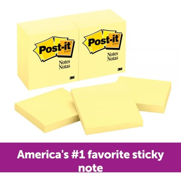 Post-It Canary Yellow Original Note Pads - Removable - 24 / Bundle
