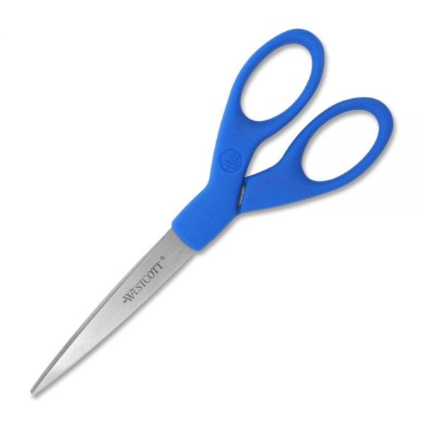 Westcott Preferred Line Stainless Steel Scissors, 7" Long, 2.5" Cut Length, Blue Straight Handle