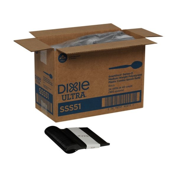 Dixie Ultra Smartstock By Gp Pro Series-O Plastic Utensil Refills, Spoons, Black, 40 Spoons Per Refill, Case Of 24 Refills