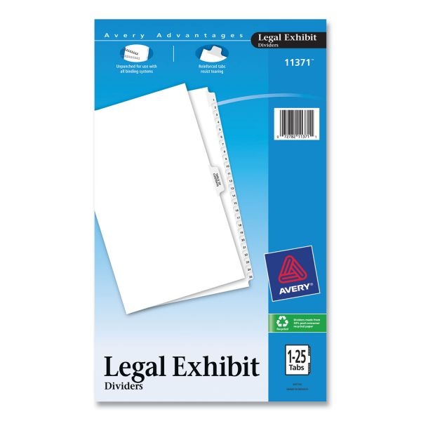 Avery Preprinted Legal Exhibit Side Tab Index Dividers, Avery Style, 26-Tab, 1 To 25, 14 X 8.5, White, 1 Set