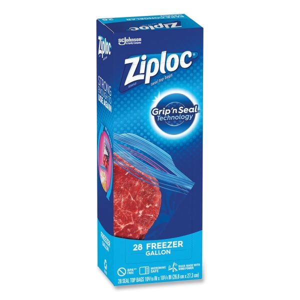 Ziploc Zipper Freezer Bags, 1 Gal, 2.7 Mil, 9.6" X 12.1", Clear, 28 Bags/Box, 9 Boxes/Carton