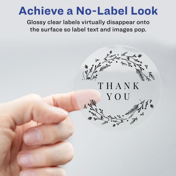 Avery Glossy Clear Print-To-The-Edge Easy Peel Labels With Sure Feed Technology, 4222, Round, 3/4" Diameter, Clear, Pack Of 400
