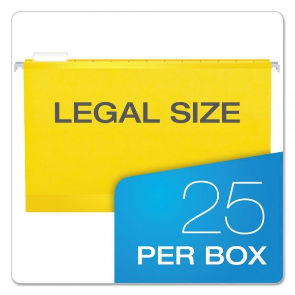 Pendaflex Extra Capacity Reinforced Hanging File Folders With Box Bottom, 2" Capacity, Legal Size, 1/5-Cut Tabs, Yellow, 25/Box