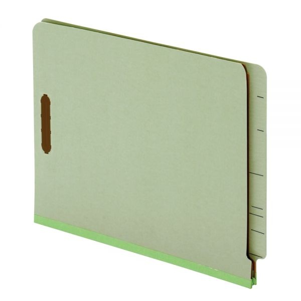 Pendaflex End-Tab Classification Folders, 2 1/2" Expansion, 8 1/2" X 11", 2 Dividers, Light Green, Box Of 10 Folders