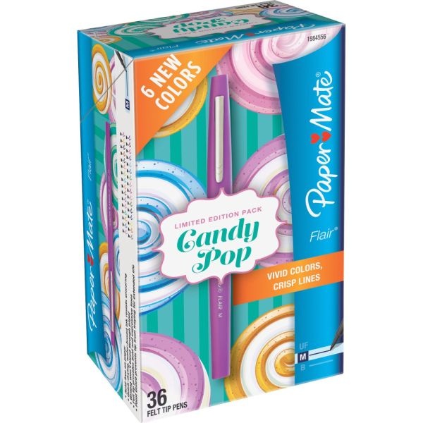 Paper Mate Flair Candy Pop Felt-Tip Pens, Medium Point , 0.7 Mm, Assorted Colors, Pack Of 36