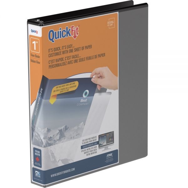 Quickfit View 3-Ring Binder, 1" Angle D-Rings, 50% Recycled, Black