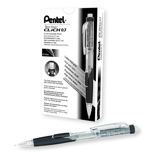 Pentel Twist-Erase Click Mechanical Pencil, #2 Lead, 0.7 Mm, Black Transparent Barrel