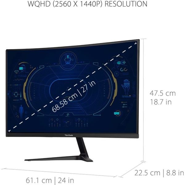 Viewsonic Vx2718-2Kpc-Mhd 27" Omni Curved 1440P 1Ms 165Hz Gaming Monitor With Adaptive Sync