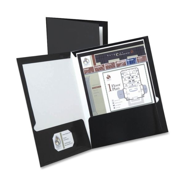 Oxford Laminated Twin-Pocket Folders, 8 1/2" X 11", Black, Box Of 25