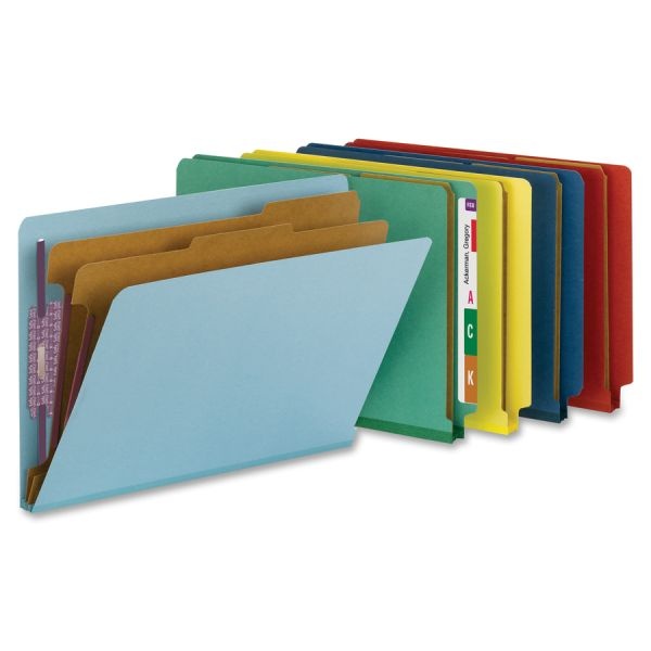 Smead End-Tab Classification Folders, 8 1/2" X 14", 2 Divider, 2 Partition, 50% Recycled, Green, Pack Of 10