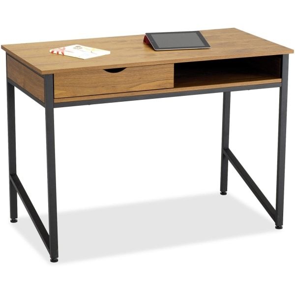 Safco Single Drawer Office Desk, 43 1/4 X 21 5/8 X 30 3/4, Natural/Black