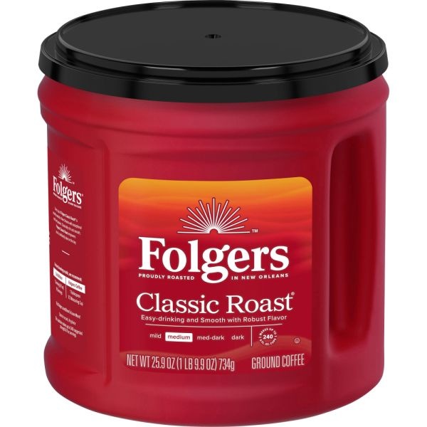 Folgers Canister Classic Roast Coffee Ground, Arabica, Medium Roast, 30.5 Per Canister