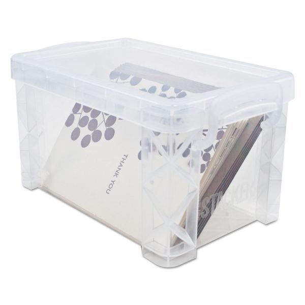 Advantus Super Stacker Divided Storage Box, 5 Sections, 7.5 X 10.13 X  6.5, Clear/blue