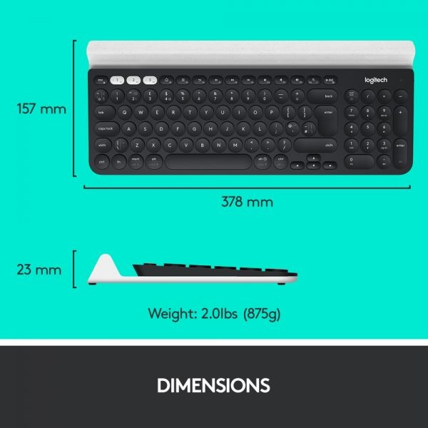Logitech K780 Multi-Device Wireless Keyboard, Full Size, Black/White, 920-008149