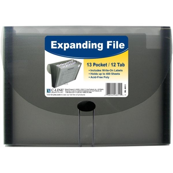 C-Line 13-Pocket Expanding File, Letter Size, Smoke