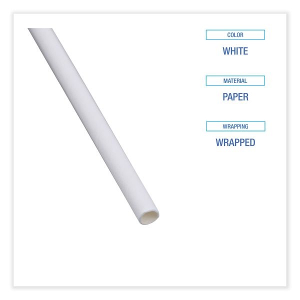 Boardwalk Individually Wrapped Paper Straws, 7.75" X 0.25", White, 3,200/Carton