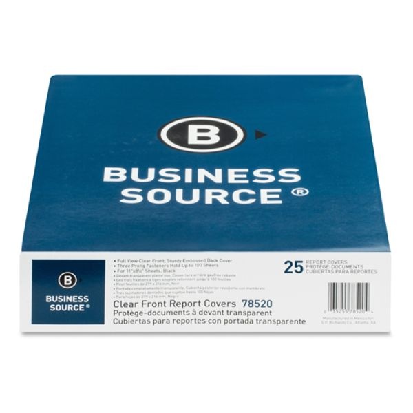 Business Source Letter Report Cover - 8 1/2" X 11" - 100 Sheet Capacity - 3 X Prong Fastener(S) - Black - 25 / Box