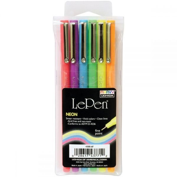 Le Pen Fine Point Neon Set 6/Pkg
