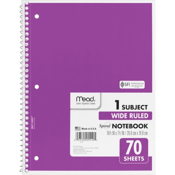Mead Wide Ruled 1-Subject Notebooks