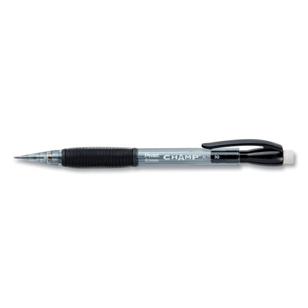 Pentel Champ Mechanical Pencil, 0.9 Mm, Hb (#2), Black Lead, Clear/Black Barrel, Dozen