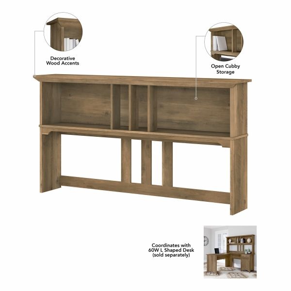 Bush Furniture Salinas 60W Hutch For L Shaped Desk In Reclaimed Pine