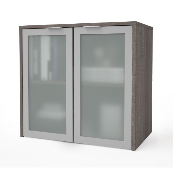 Bestar I3 Plus Hutch With Frosted Glass Doors In Bark Gray