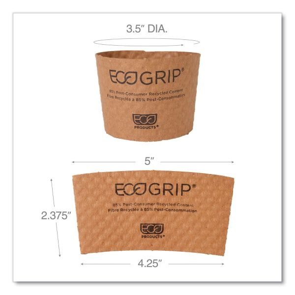 Eco-Products Ecogrip Hot Cup Sleeves - Renewable And , Fits 12, 16, 20, 24 Oz Cups, Kraft, 1,300/Carton