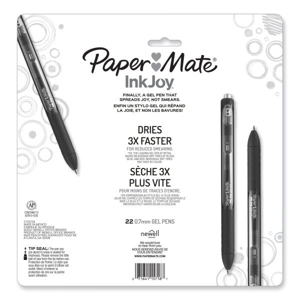 Paper Mate Inkjoy Gel Pen, Retractable, Medium 0.7 Mm, Assorted Ink And Barrel Colors, 22/Pack