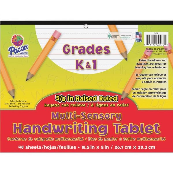 Pacon Multi-Sensory Handwriting Tablet, 5/8" Long Rule, 8 X 10.5, 40/Pad