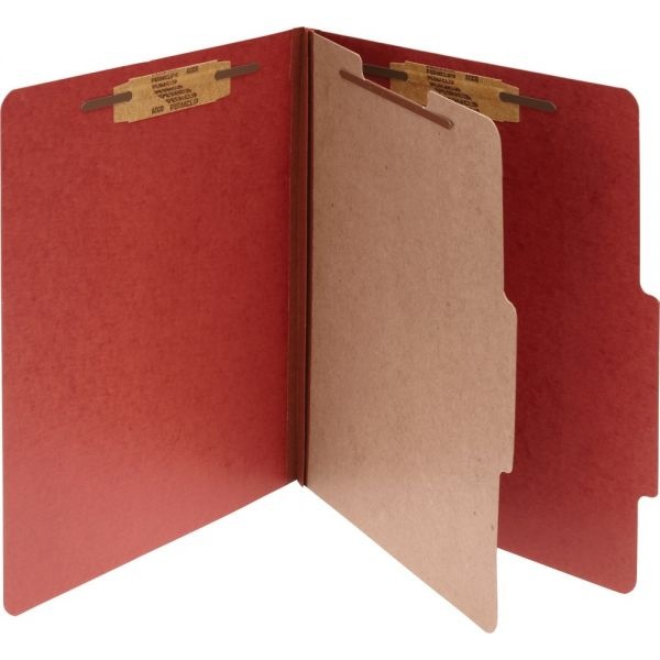Acco Pressboard Classification Folders, 2" Expansion, 1 Divider, 4 Fasteners, Legal Size, Earth Red Exterior, 10/Box