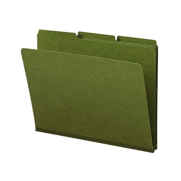 Smead 1/3-Cut Color Pressboard Tab Folders, Letter Size, 50% Recycled, Green, Box Of 25
