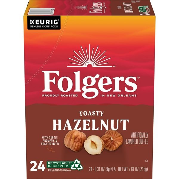 Folgers Coffee K-Cups, Toasty Hazelnut, Medium Roast, 24 K-Cups