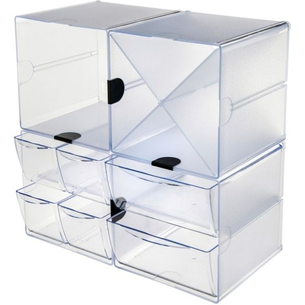 Deflecto Stackable Cube With X Divider, 6"H X 6"W X 6"D, Clear