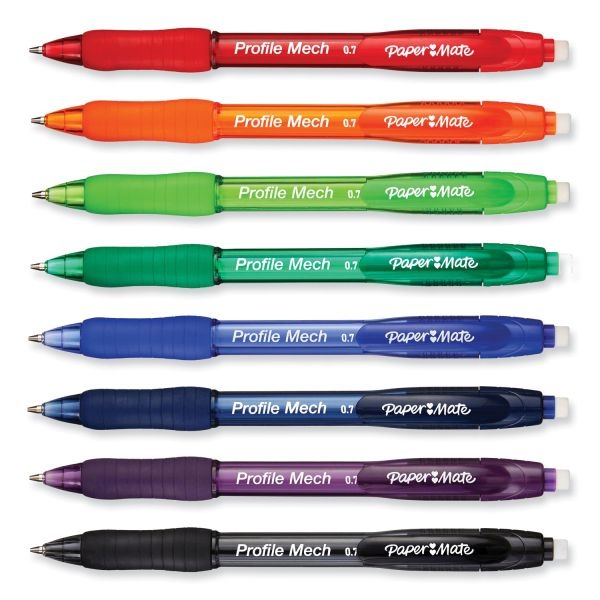 Paper Mate Profile Mechanical Pencils, 0.7 Mm, Hb (#2), Black Lead, Assorted Barrel Colors, 8/Pack