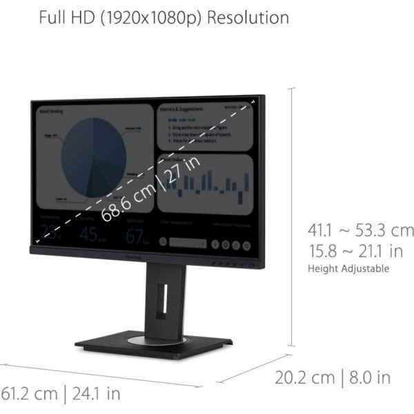 27" 1080P Ergonomic 40-Degree Tilt Ips Monitor With Hdmi, Dp, And Vga