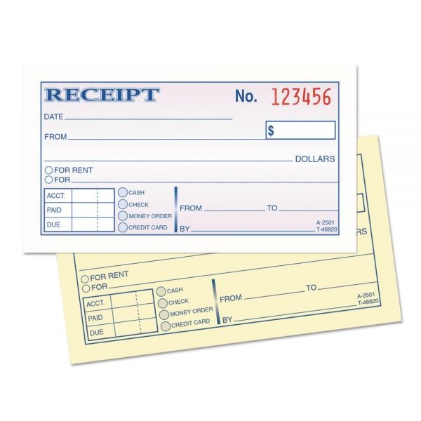 Tops Money And Rent Receipt Books, Two-Part Carbonless, 2.75 X 4.78, 1/Page, 250 Forms